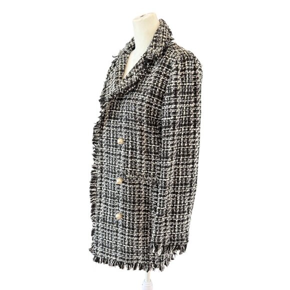 NWT Sans Souci Black & White Tweed Double-Breasted Coat with Pearl Buttons - Picture 1 of 8